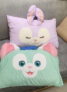 可爱紫色小兔托尼猫卡通枕套枕巾枕芯套床上用品女生少女心