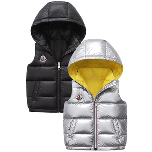 日本优儿童加厚羽绒服马甲可拆卸帽男童女童宝宝连帽背心外穿童装