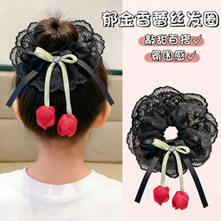 儿童蕾丝发圈女孩春夏季漂亮头饰花朵发饰丸子头松紧发绳蝴蝶头绳