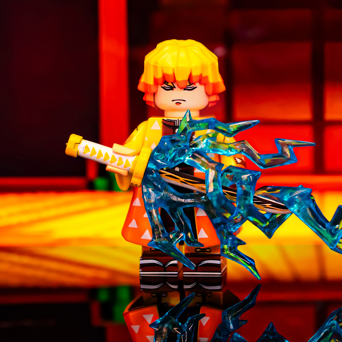 国潮玩具鬼灭之刃无限城善逸伊之助小人仔益智拼装玩具动漫周边