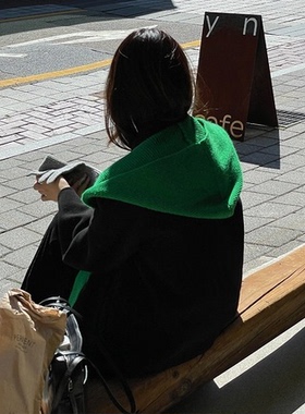 博主BI备休闲帽子围巾一体披肩假领子春秋保暖条纹毛线针织小坎肩