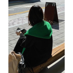 博主BI备休闲帽子围巾一体披肩假领子春秋保暖条纹毛线针织小坎肩