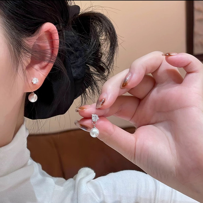 许妍同款锆石珍珠流苏耳环女