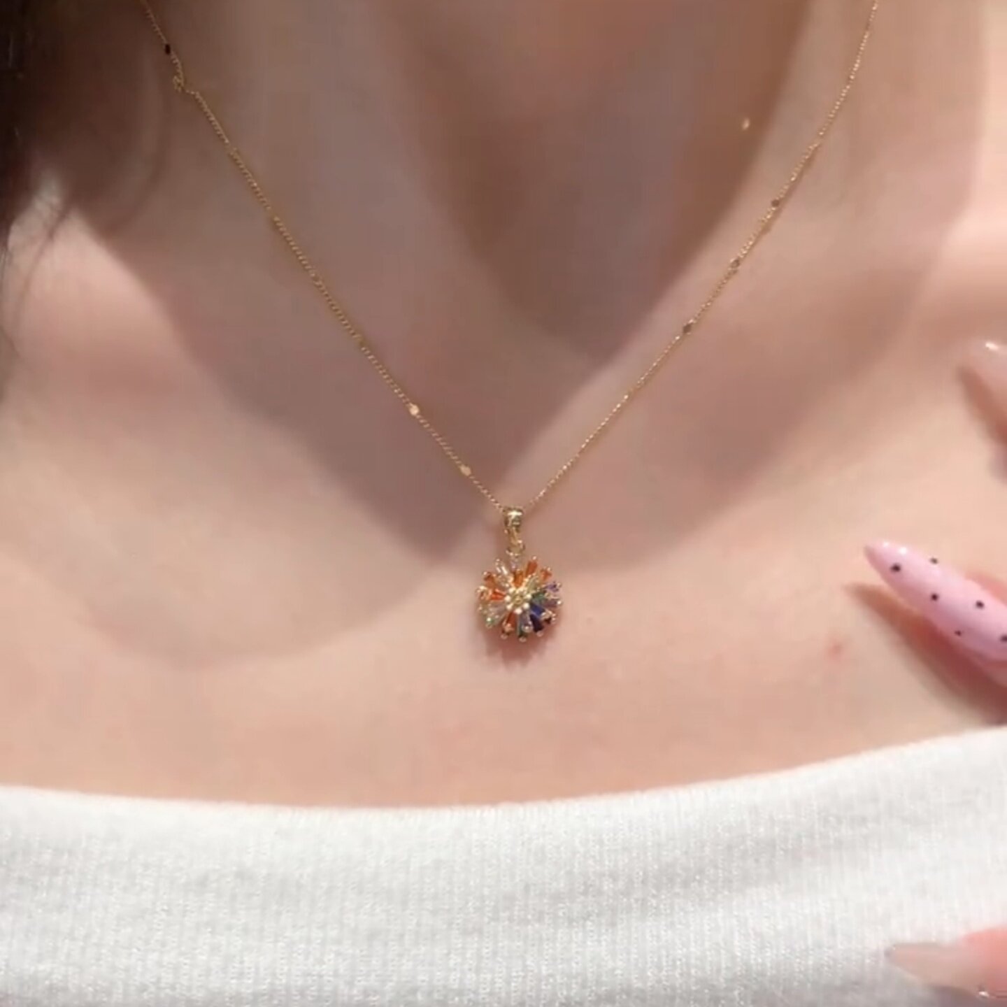 多巴胺彩色锆石可旋转烟花项链女