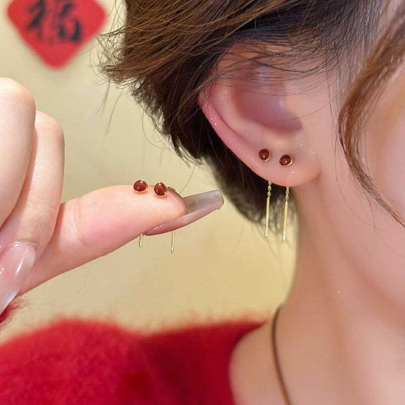 安可拉红色相思豆流苏耳线耳环女