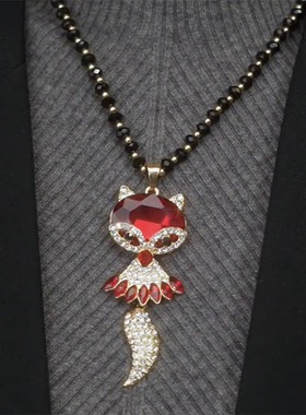 新款时尚水晶狐狸裙摆吊坠毛衣链