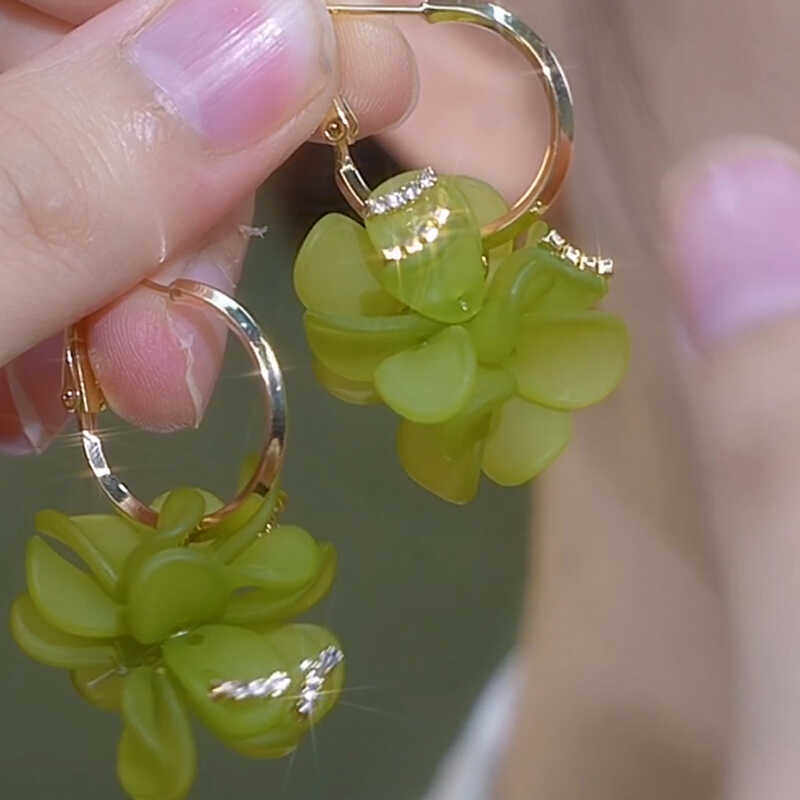 森系小清新绿色花朵耳环