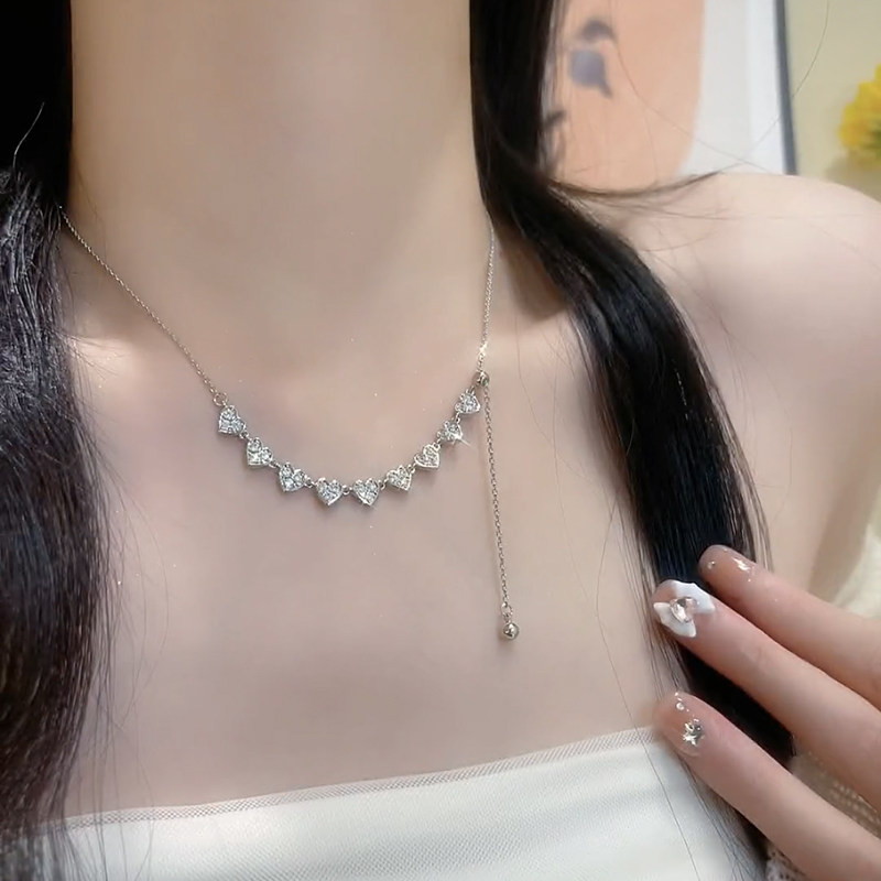 可抽拉调节爱心项链女心形锁骨链