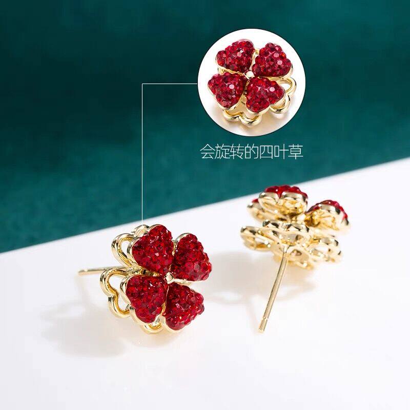 项链网红玫瑰花恋旋转四叶花耳钉