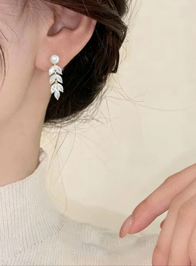 闪耀锆石麦穗流苏耳环女