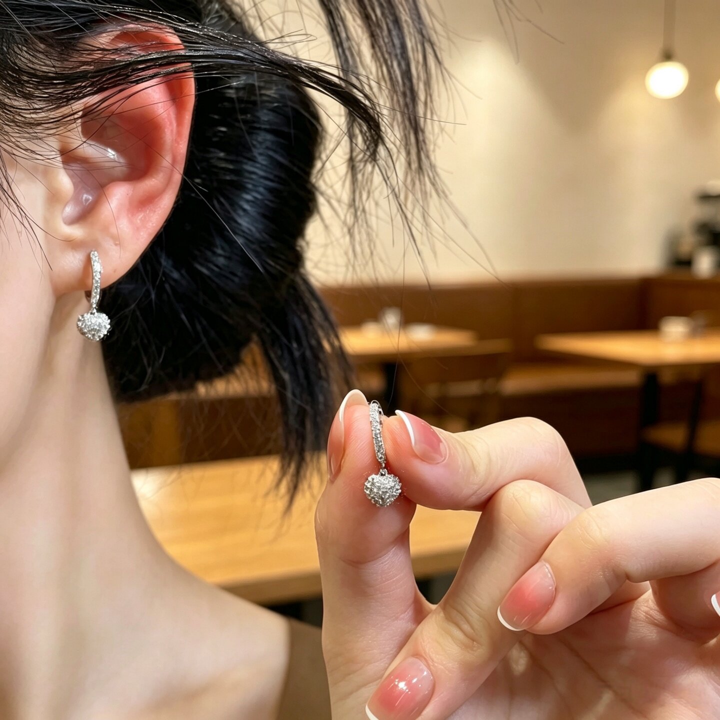 气质轻奢微镶爱心吊坠耳扣耳环女
