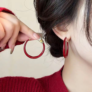 新年红色珐琅滴釉大耳圈2025新款爆款高级感圈圈耳环女显脸瘦耳饰