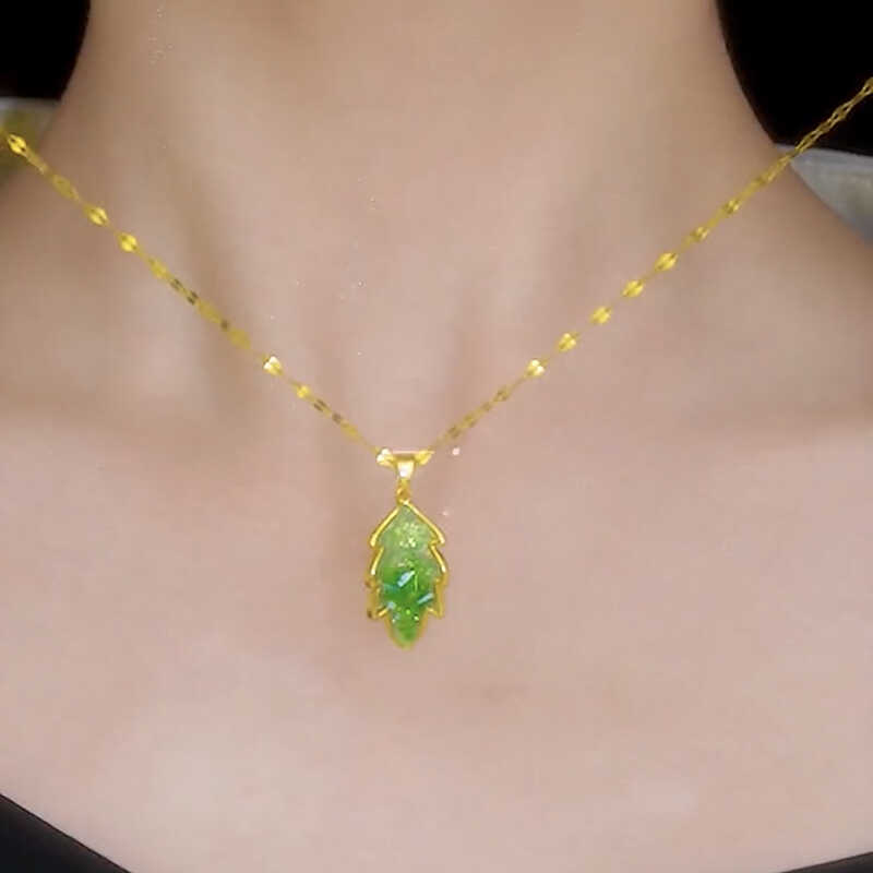 金枝玉叶绿色水晶树叶项链女
