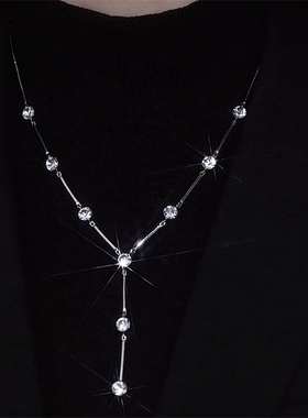 钛钢不掉色超闪锆石Y字流苏项链