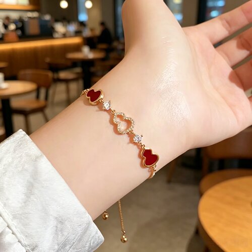 抽拉可调节红色葫芦手链女