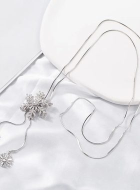 旋转雪花毛衣链女可调节抽拉项链