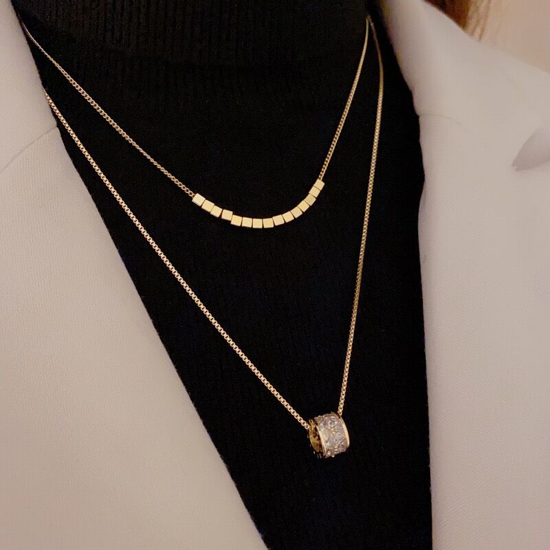 网红锆石小蛮腰毛衣链双层项链女