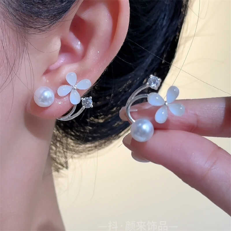 日韩小清新猫眼石花朵耳环女时尚高级感银针耳钉轻奢气质爆款耳饰