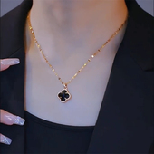 经典 黑色双面四叶花项链女网红轻奢钛钢不掉色锁骨链气质百搭配饰