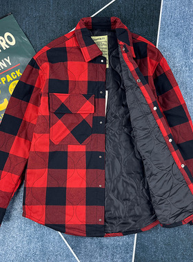 街头炸街日系休闲加厚夹棉衬衫格子外套春秋保暖纯棉阿美咔叽潮男