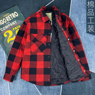 街头炸街日系休闲加厚夹棉衬衫 格子外套春秋保暖纯棉阿美咔叽潮男