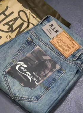 RIFF ROCK美式复古水洗做旧牛仔裤男秋季潮牌宽松休闲百搭直筒