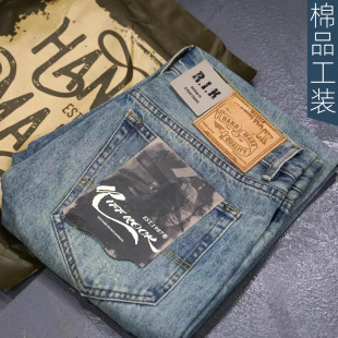 男秋季 复古水洗做旧牛仔裤 潮牌宽松休闲百搭直筒 ROCK美式 RIFF