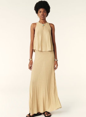 ba&sh 24春夏 brycey 轻盈垂坠梯形百褶针织半身裙女bash1E24BRYC