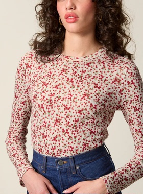 官网订购 rouje TIMOTHEE 法式印花尖头针织T恤 紧身长款针织衫