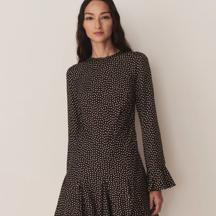 DOEN美国代购NARCISSE 波点荷叶边下摆长袖连衣裙(现货S一件)