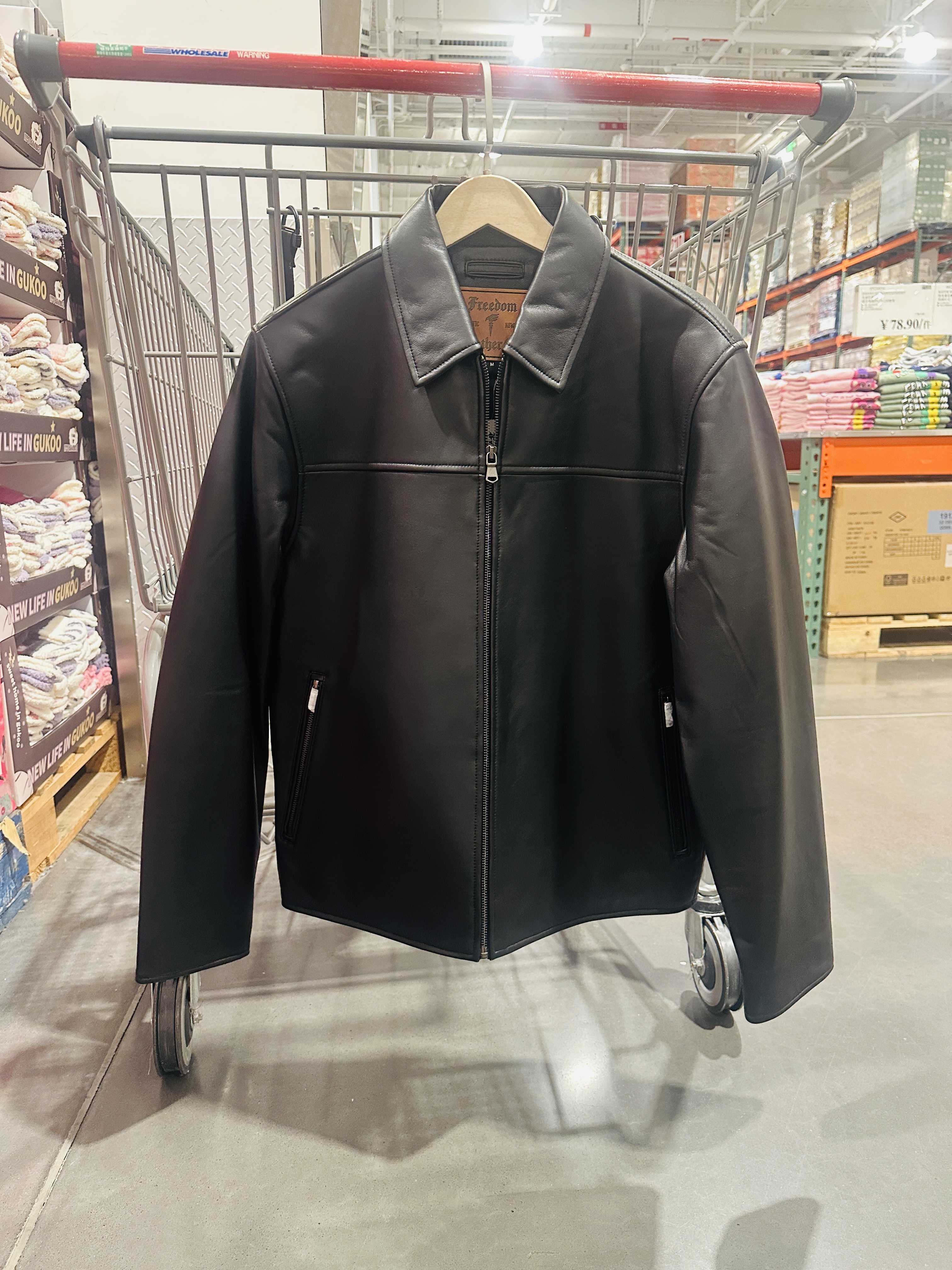 开市客FREEDOM男士皮衣夹克外套秋冬新款翻领拉链羊皮革夹克外套