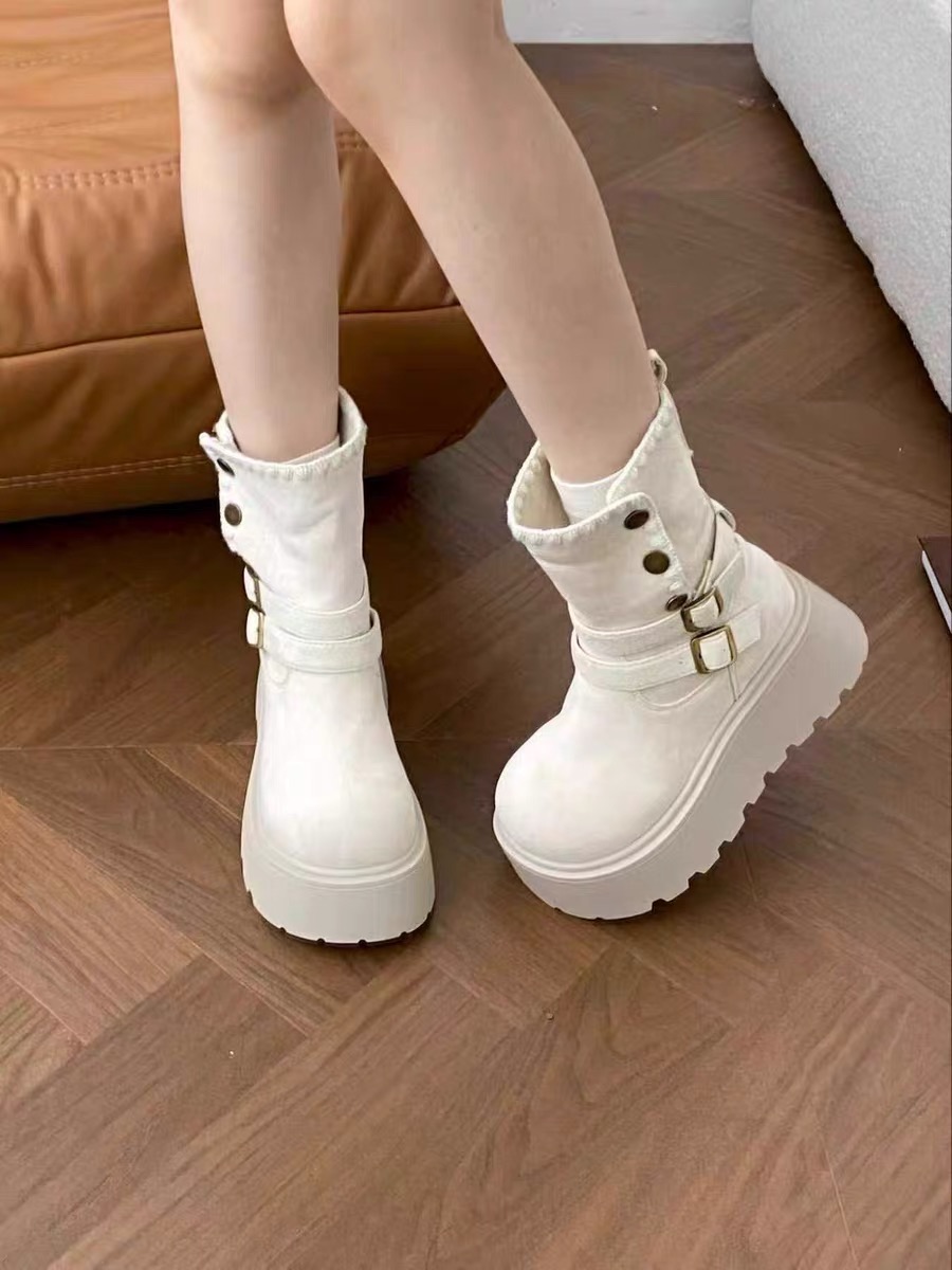 2025新款秋冬加绒保暖雪地靴女厚底增高短筒马丁靴女款百搭棉鞋