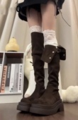 粗跟过膝骑士靴女超百搭 新款 2026爆款 翻折厚底长筒靴子女秋冬季