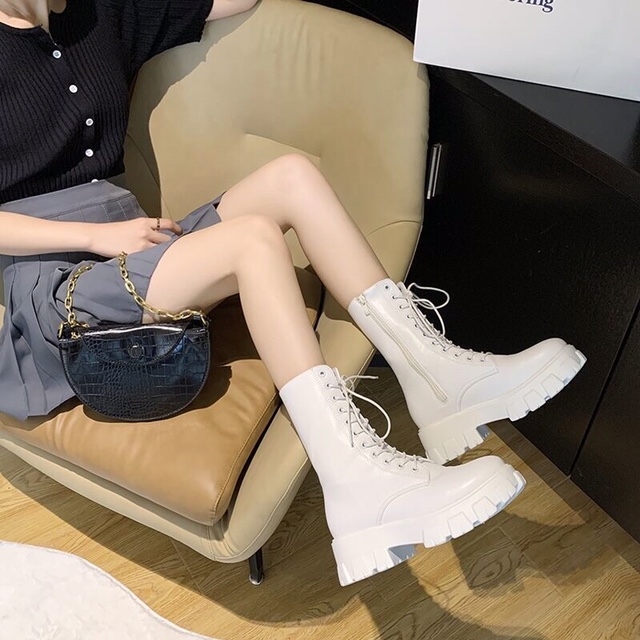马丁靴子女2025四季款ins百搭防滑厚底侧拉链中筒靴潮机车骑士靴