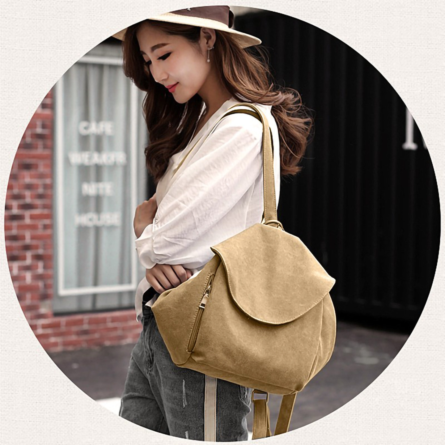 双肩包女2025新款休闲小清新女士包拉链百搭时尚帆布包旅行轻便包