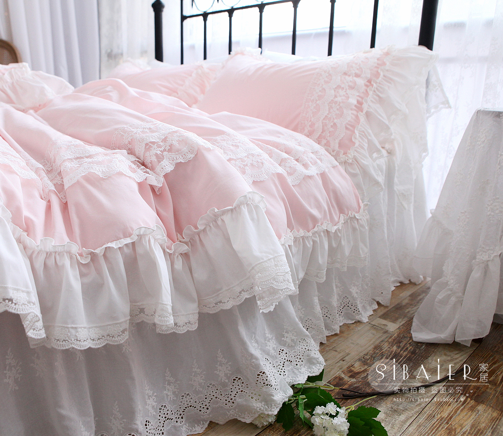 蕾丝绣花四件套全棉床裙款公主风