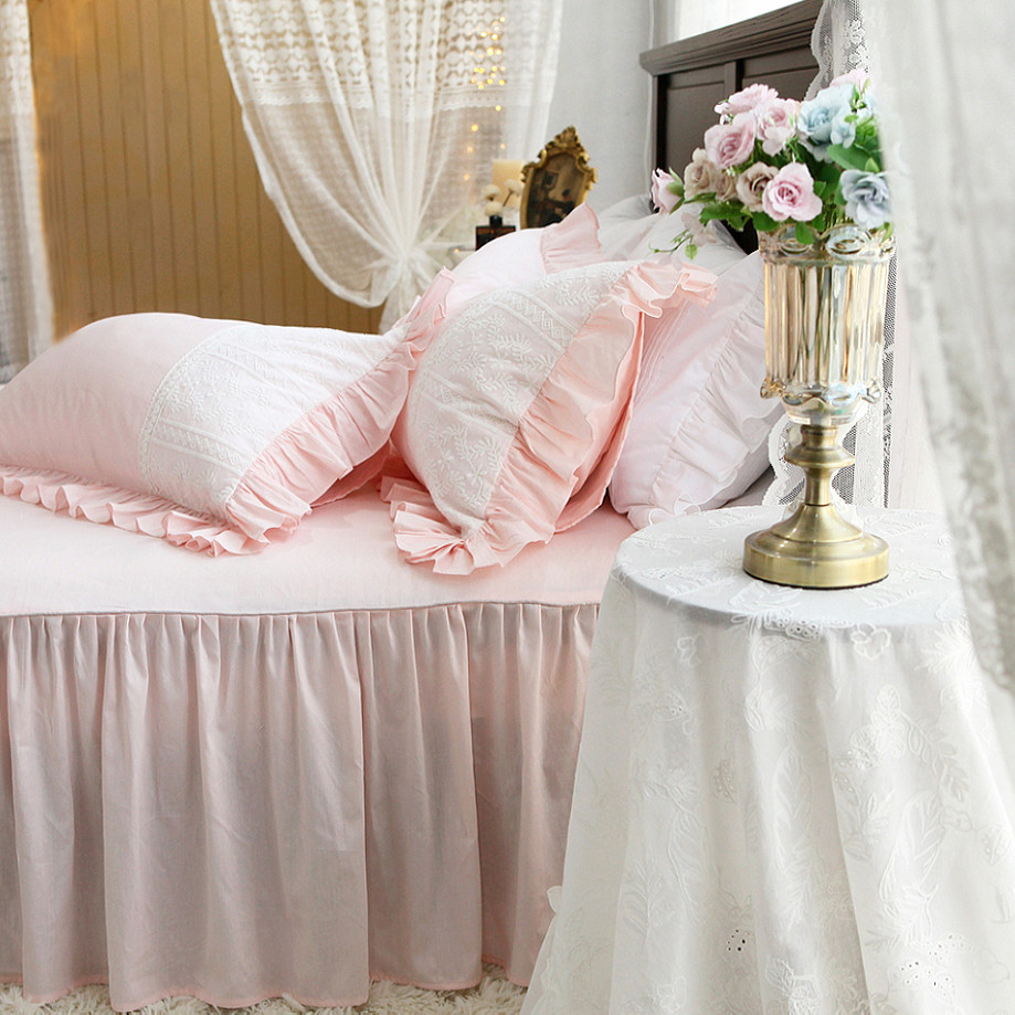 美式欧式北欧简约韩版纯粉色百搭简约舒适纯棉单件床裙 床罩 床单