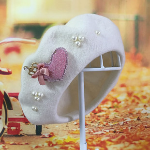 羊毛贝雷帽女童秋冬洋气帽子儿童帽可爱宝宝保暖帽1-3--5-8岁小童