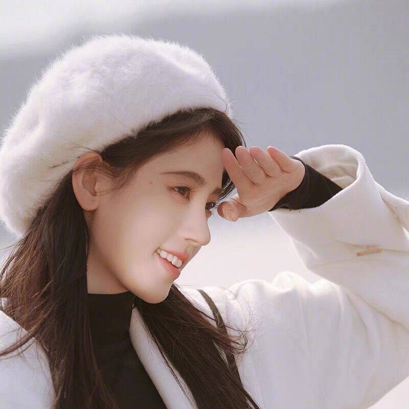 鞠婧祎同款白色兔毛贝雷帽女时尚洋气冬天保暖帽纯色兔毛绒蓓蕾帽