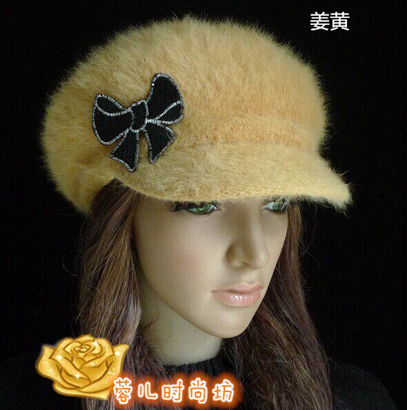 女士兔毛双层休闲款针织帽子