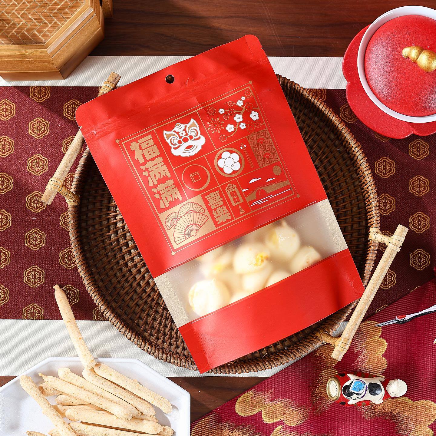 新品糖果零食雪花酥包装袋中式点心坚果干货年货新年食品自封密封