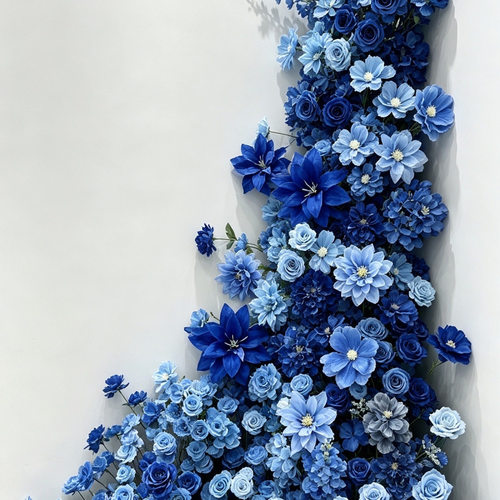 瀑布花生日宴会活动现场婚礼迎宾区布置莫奈风仿真花氛围装饰