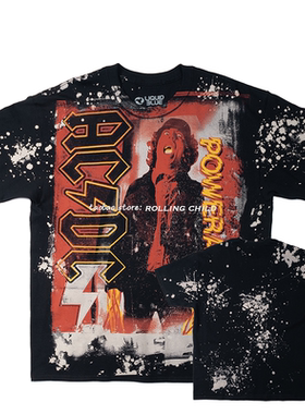 正版ACDC乐队周边vintage泼墨印花重金属摇滚短袖T恤 官方现行版