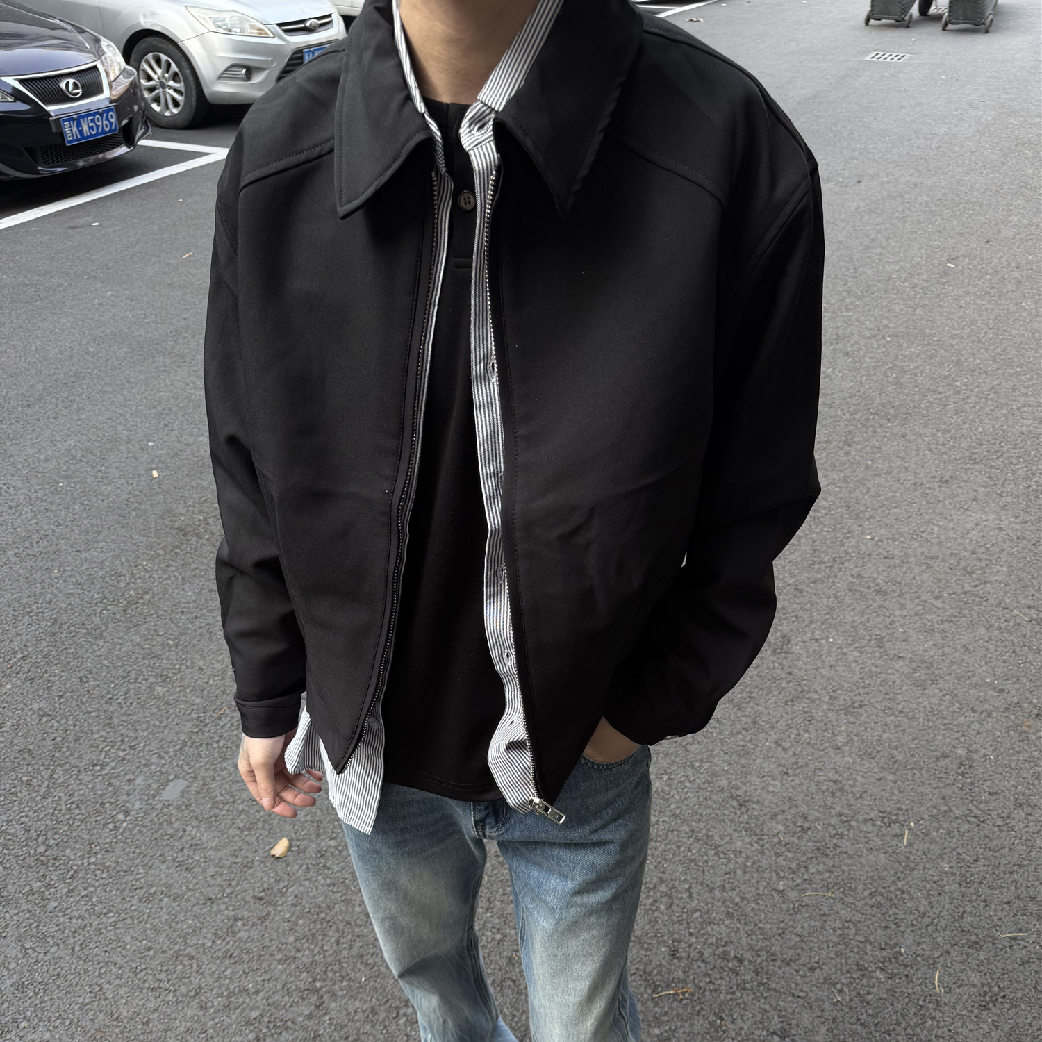 LEFT7 春季短款翻领boxy夹克男韩版cleanfit宽松简约纯色外套潮流