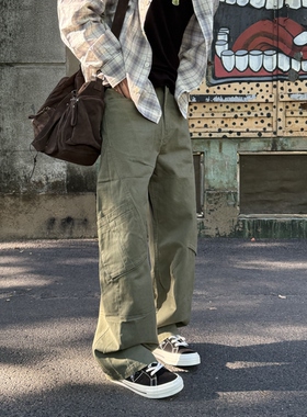 05PSYT美式复古解构设计感弯刀休闲裤男女宽松廓形刀锋口袋工装裤