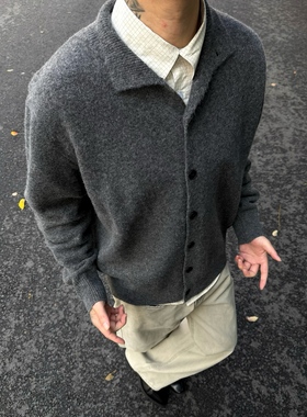 05PSYT韩国复古老钱风立领针织开衫外套纯色简约休闲百搭慵懒毛衣