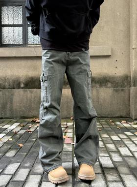 LEFT7 美式直筒宽松口袋伐木工装裤男女春秋季潮牌新款休闲长裤子