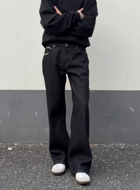 05PSYT复古原牛固色水洗430G直筒牛仔裤男宽松高牢度手缝针长裤子