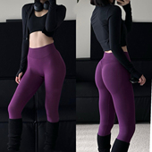 欧美蜜桃提臀健身裤 女士欧美无缝针织跑步运动高腰收腹瑜伽九分裤