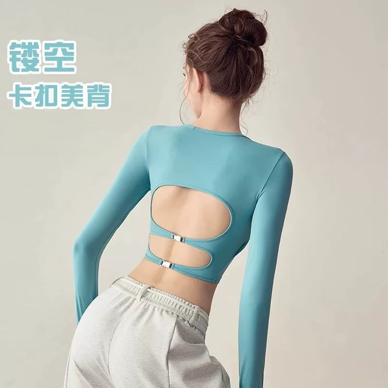 露背性感长袖瑜伽服上衣女秋季新款显瘦运动T恤跑步训练健身服